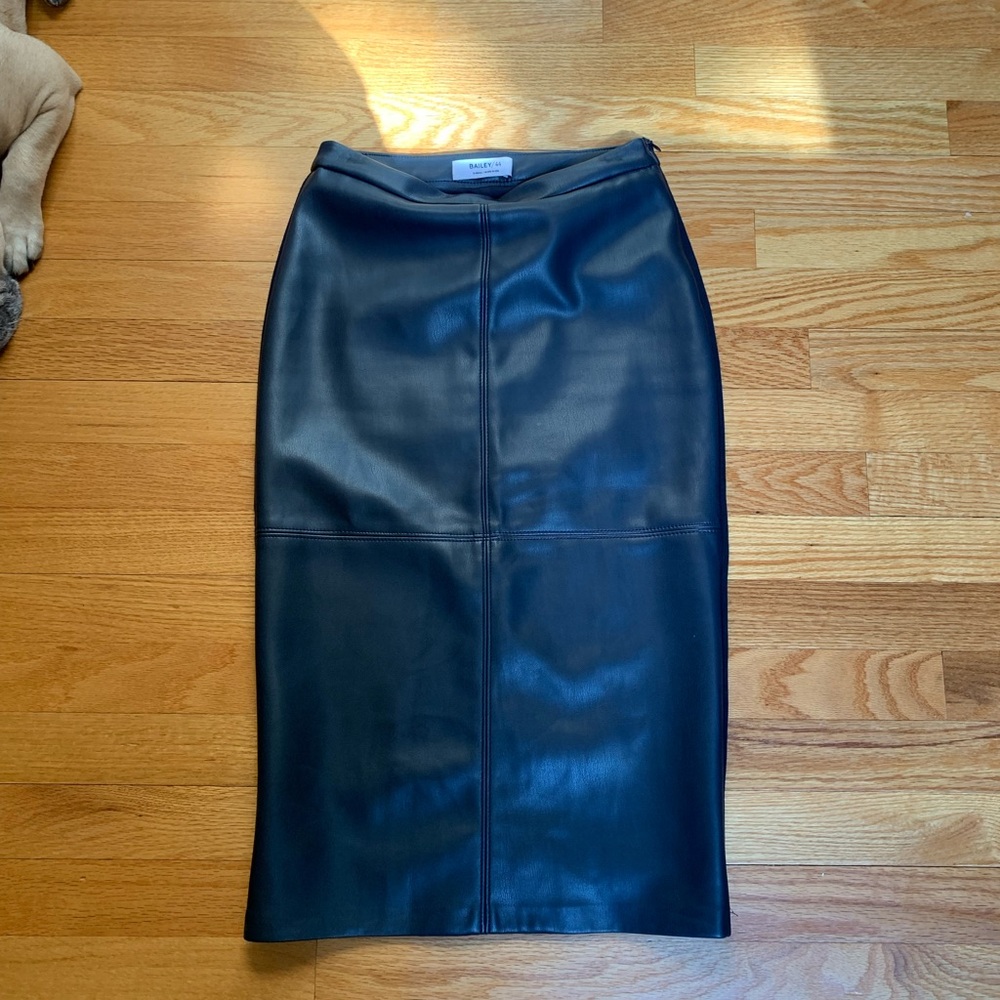 Navy Leather & Knit Pencil Skirt